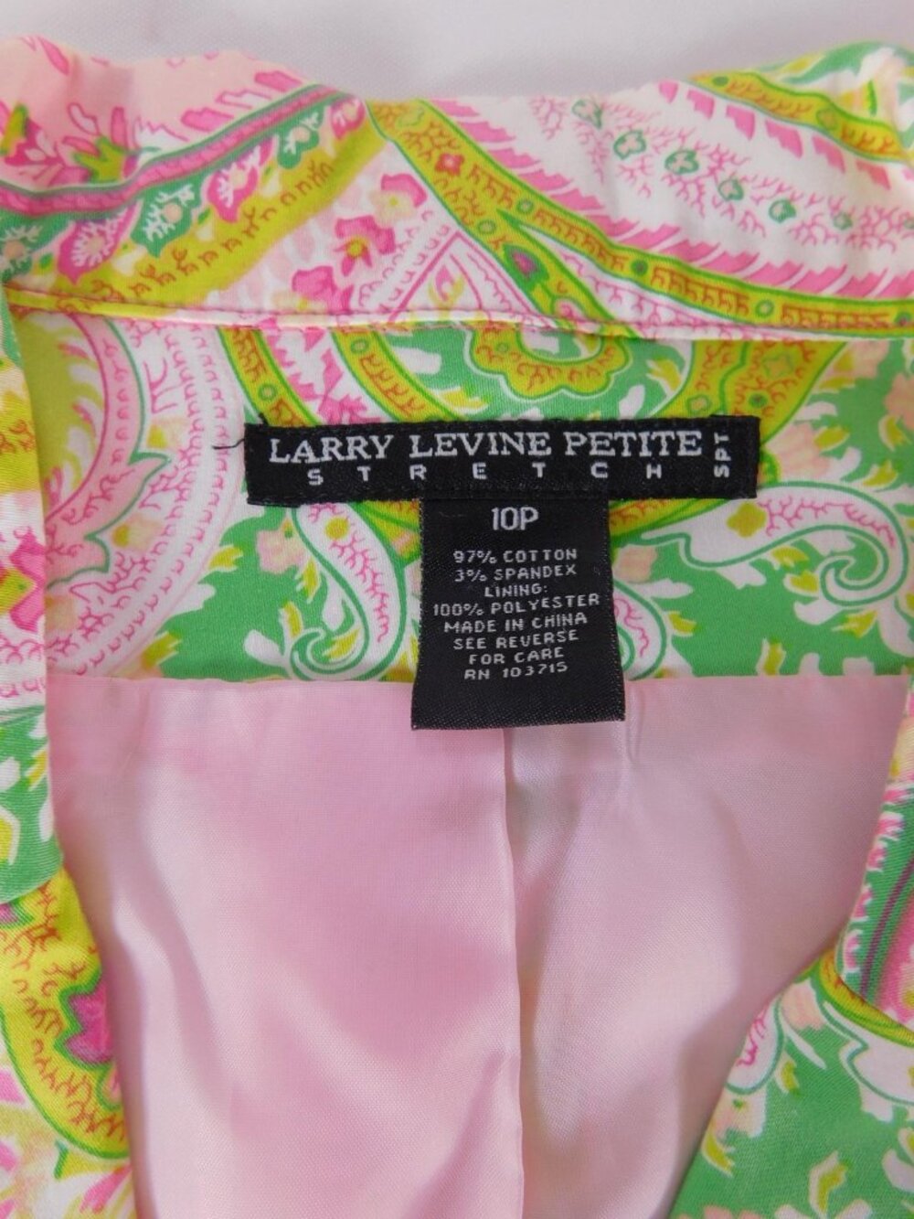 Larry Levine Petite Skirt Suit Womens 10P Pink Paisley Stretch Jacket Skirt - Picture 11 of 12